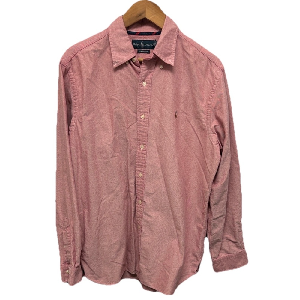 Ralph Lauren Mens Salmon Pink Button Down‎ Shirt Size Large Classic Fit Pony